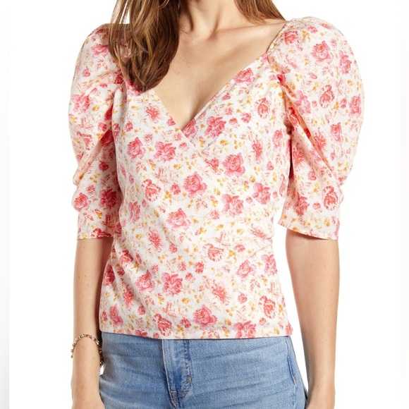 Something Navy Pink Floral Top Blouse Size Medium - Picture 1 of 10